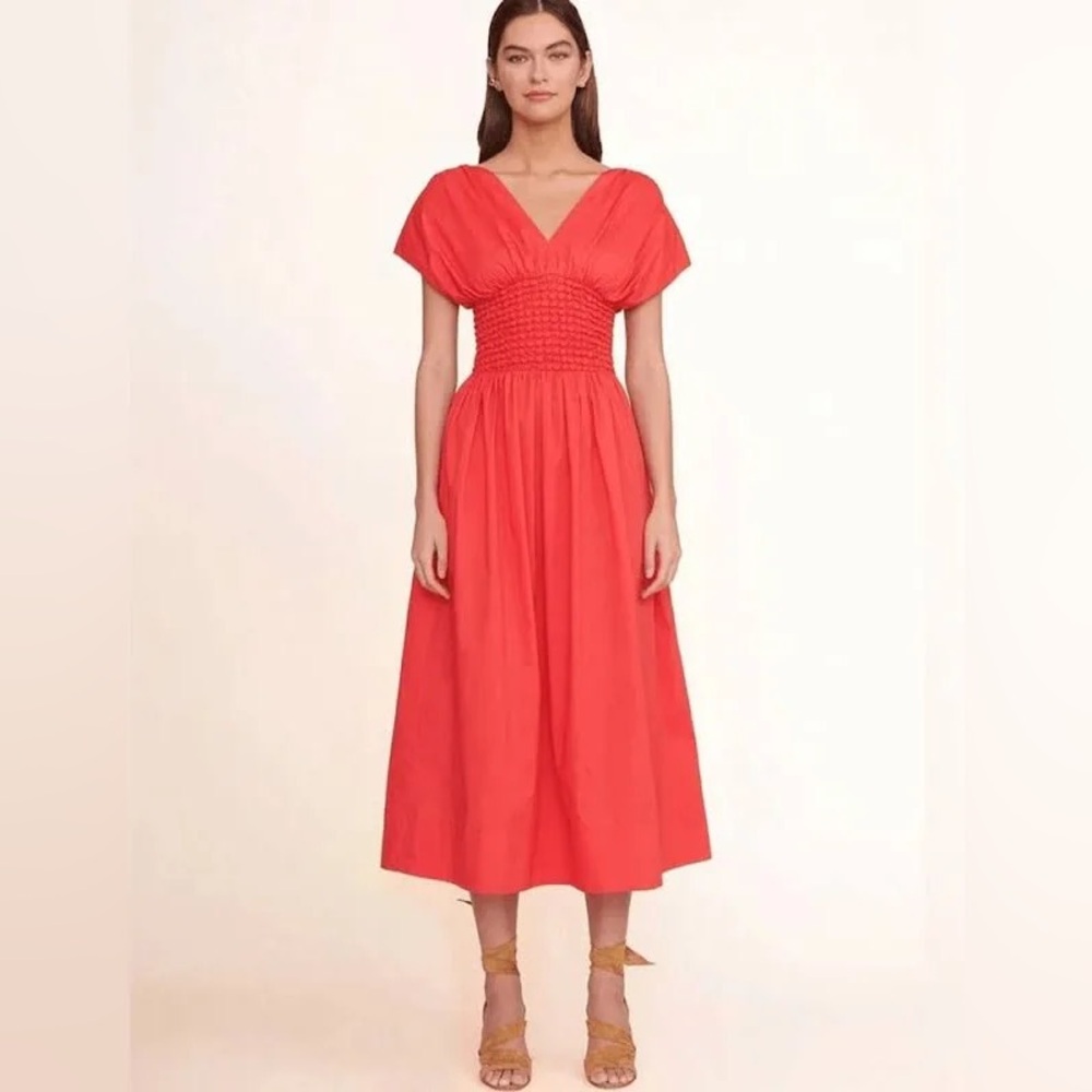 STAUD Jackson smocked-waist midi dress